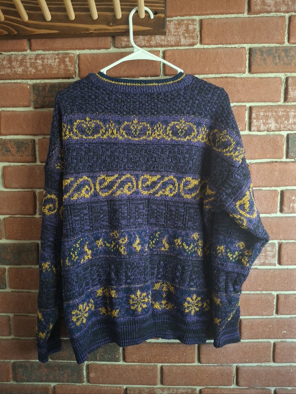 City Streets Purple and Gold Patterned Knit Cardigan - Picture 3 of 3